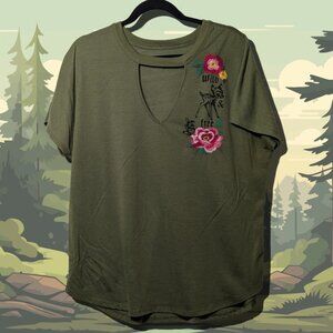 Disney Parks Boutique Bambi "Wild & Free" Forest Green Keyhole Top, Women's 2XL